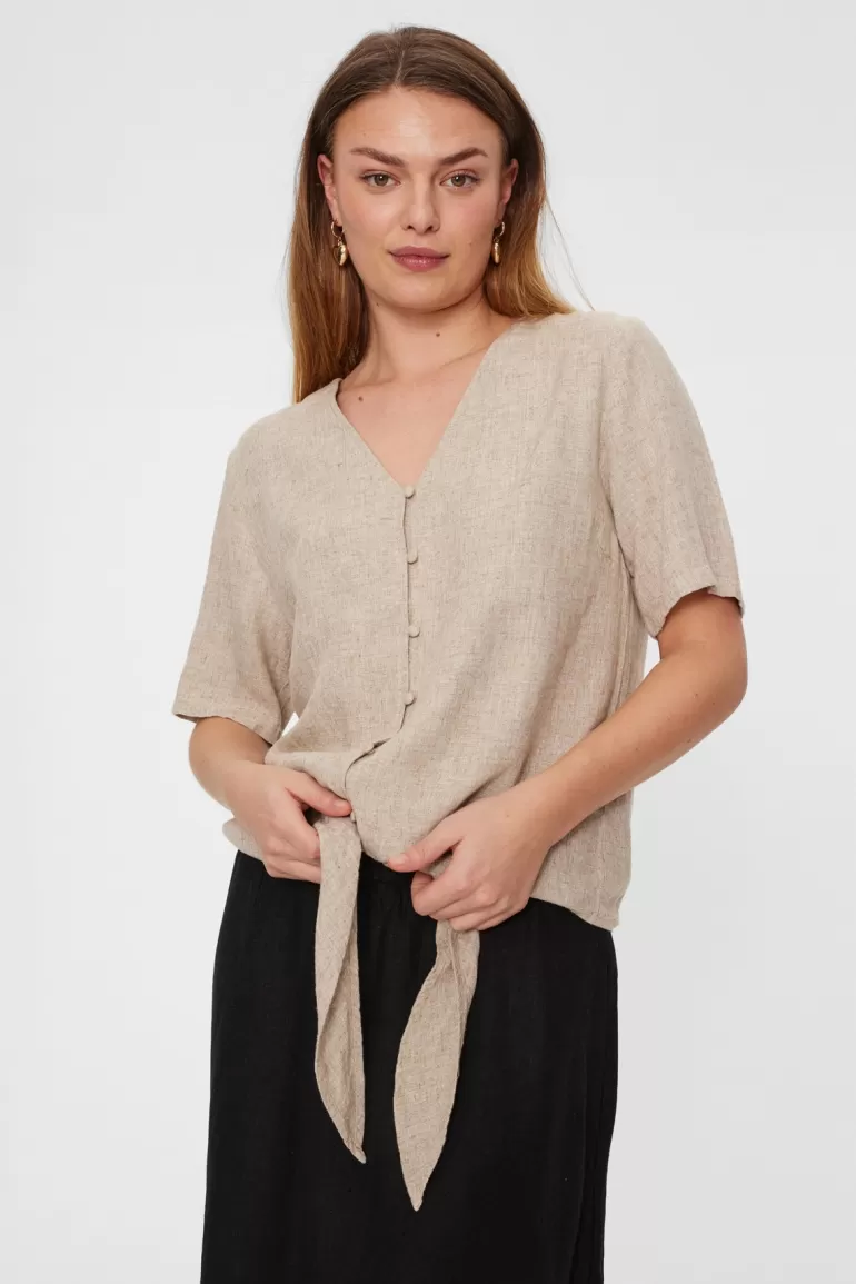 FREEQUENT FQLAVA - LINEN BLEND BLOUSE - BEIGE Sandmelange Best