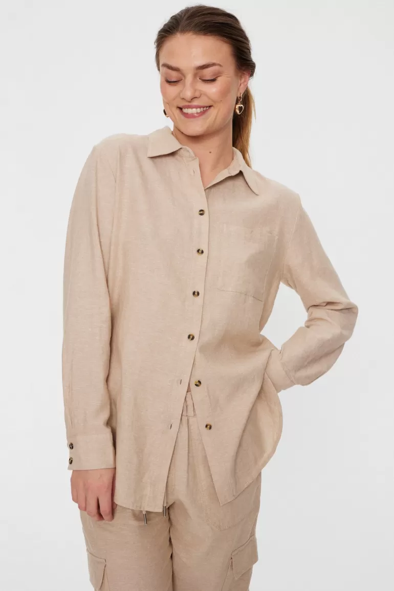 FREEQUENT FQLAVA - LINEN SHIRT - BEIGE Sandmelange Cheap