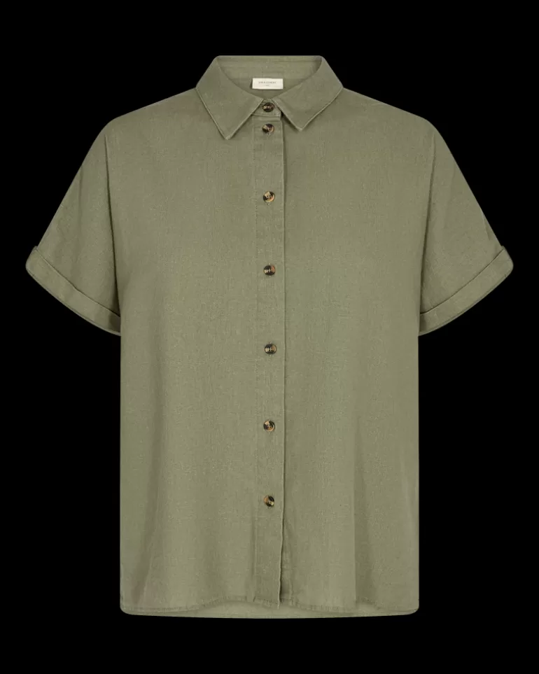 FREEQUENT FQLAVA - LINEN SHIRT - GREEN DeepLichenGreen Hot