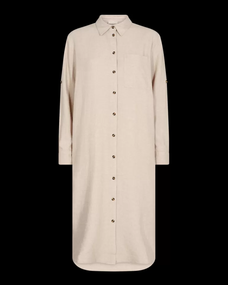 FREEQUENT FQLAVA - LINEN SHIRT DRESS - BEIGE Sandmelange New